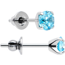 Load image into Gallery viewer, 4mm Blue CZ Gem Implant Grade Titanium Stud Earrings