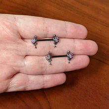 Load image into Gallery viewer, 14G 9/16 Pink Gem Black Fashion Flamingo Barbell Nipple Ring Set