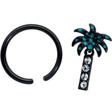 将图片加载到图库查看器,16G 3/8 Clear Gem Black Night Palm Tree Dangle BCR Captive Ring