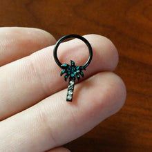 将图片加载到图库查看器,16G 3/8 Clear Gem Black Night Palm Tree Dangle BCR Captive Ring