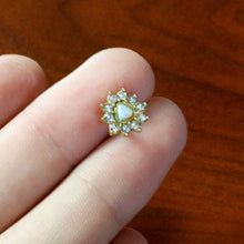 Load image into Gallery viewer, White Faux Opal Gold Tone Sun Heart Barbell Tongue Ring