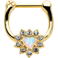 将图片加载到图库查看器,16G 5/16 White Faux Opal Gold Tone Sun Heart Cartilage Clicker