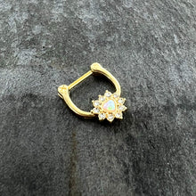 将图片加载到图库查看器,16G 5/16 White Faux Opal Gold Tone Sun Heart Cartilage Clicker
