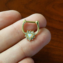 将图片加载到图库查看器,16G 5/16 White Faux Opal Gold Tone Sun Heart Cartilage Clicker