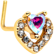 Load image into Gallery viewer, 20G 1/4 Aurora Gem Gold Tone Rococo Heart L Shape Nose Ring