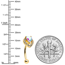 Load image into Gallery viewer, 16G 5/16 Aurora Gem Gold Tone Rococo Heart Curved Eyebrow Ring