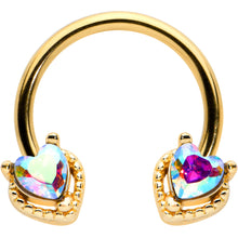 Load image into Gallery viewer, 16G 3/8 Aurora Gem Gold Tone Duo Heart Horseshoe Circular Barbell