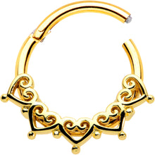 将图片加载到图库查看器,16G 3/8 Gold Tone Filigree Hearts Hinged Segment Ring
