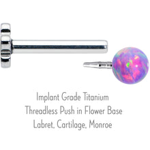 Load image into Gallery viewer, 16G 5/16 Purple Synthetic Opal Titanium Threadless Flower Labret