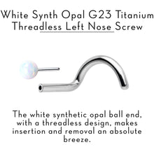 将图片加载到图库查看器,18G 1/4 White Synth Opal G23 Titanium Threadless Left Nose Screw