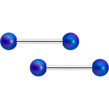 Load image into Gallery viewer, 14G 9/16 Matte Blue Aurora Barbell Nipple Ring Set