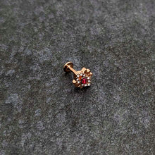 Load image into Gallery viewer, 16G 1/4 Red Gem Rose Gold Tone Octogram Star Labret Monroe Tragus