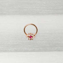 Load image into Gallery viewer, 16G 3/8 Red Gem Rose Gold Tone Octogram Star Hinged Circular Ring