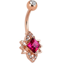 将图片加载到图库查看器,Clear Red Gem Rose Gold Tone Octagram Star Belly Ring