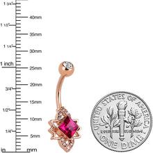 将图片加载到图库查看器,Clear Red Gem Rose Gold Tone Octagram Star Belly Ring