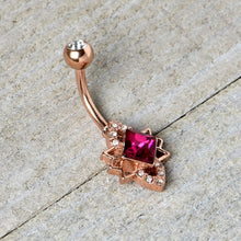 将图片加载到图库查看器,Clear Red Gem Rose Gold Tone Octagram Star Belly Ring