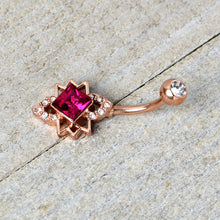将图片加载到图库查看器,Clear Red Gem Rose Gold Tone Octagram Star Belly Ring