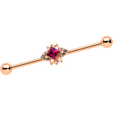 Load image into Gallery viewer, 14G Red Gem Rose Gold Tone Octogram Star Industrial Barbell 38mm