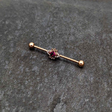 Load image into Gallery viewer, 14G Red Gem Rose Gold Tone Octogram Star Industrial Barbell 38mm