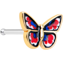 Load image into Gallery viewer, 20G 1/4 Red Blue White Butterfly Nose Bone