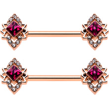 Load image into Gallery viewer, 14G 9/16 Red Gem Rosy Tone Octogram Star Barbell Nipple Ring Set