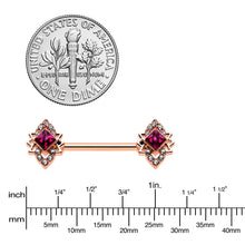Load image into Gallery viewer, 14G 9/16 Red Gem Rosy Tone Octogram Star Barbell Nipple Ring Set