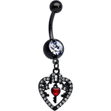 Load image into Gallery viewer, Clear Red Gem Black Heart Key Valentines Dangle Belly Ring