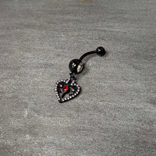 Load image into Gallery viewer, Clear Red Gem Black Heart Key Valentines Dangle Belly Ring