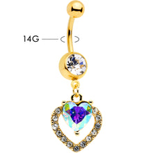 Load image into Gallery viewer, Clear Aurora Gem Gold Tone Rococo Heart Dangle Belly Ring