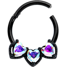 将图片加载到图库查看器,16G 3/8 Aurora Gem Black Rococo Trio Heart Hinged Segment Ring