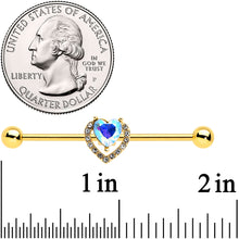 Load image into Gallery viewer, 14G Aurora Gem Gold Hue Rococo Heart Industrial Barbell 38mm