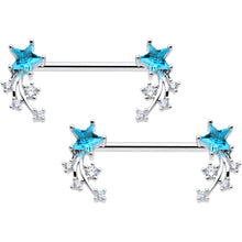 Load image into Gallery viewer, 14G 9/16 Blue Clear CZ Gem Shooting Star Barbell Nipple Ring Set