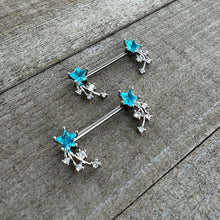 Load image into Gallery viewer, 14G 9/16 Blue Clear CZ Gem Shooting Star Barbell Nipple Ring Set