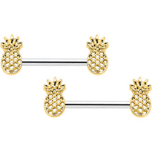 Load image into Gallery viewer, 14G 9/16 Lacy Golden Pineapples Barbell Nipple Ring Set