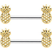 Load image into Gallery viewer, 14G 9/16 Lacy Golden Pineapples Barbell Nipple Ring Set