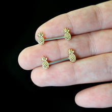 Load image into Gallery viewer, 14G 9/16 Lacy Golden Pineapples Barbell Nipple Ring Set