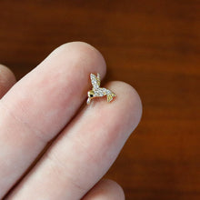 Load image into Gallery viewer, 16G 1/4 Clear CZ Gem Gold Tone Interal Thread Hummingbird Labret