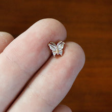 Load image into Gallery viewer, 16G 1/4 Clear CZ Gem Rosy Hue Internal Thread Butterfly Labret
