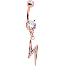 Load image into Gallery viewer, Aurora CZ Gem Rose Gold Tone Lightning Strike Dangle Belly Ring