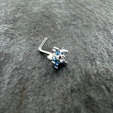 Load image into Gallery viewer, 20G 1/4 Blue Clear CZ Gem Flower Beauty L Shape Nose Ring