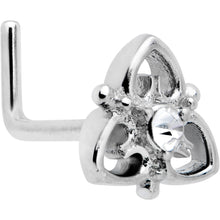 Load image into Gallery viewer, 20G 1/4 Clear CZ Gem Triple Heart Triquetra L Shape Nose Ring