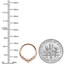 Load image into Gallery viewer, 16G 3/8 Aurora CZ Gem Rose Gold Hue Seven Leaf Hinged Segment Ring