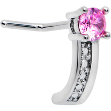 Load image into Gallery viewer, 20G 1/4 Pink Gem Texture Glam Faux Hoop L Shape Nose Ring