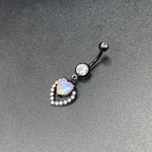 Load image into Gallery viewer, Clear Aurora Gem Black Rococo Heart Dangle Belly Ring