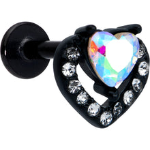 Load image into Gallery viewer, 16G 5/16 Aurora Gem Black Rococo Hearts Labret Monroe Tragus