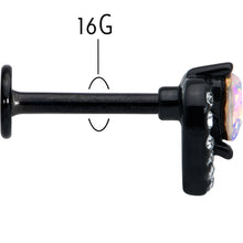 Load image into Gallery viewer, 16G 5/16 Aurora Gem Black Rococo Hearts Labret Monroe Tragus
