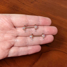 Load image into Gallery viewer, 14G 9/16 Pink Gem Rose Gold Hue Fashion Flamingo Nipple Ring Set