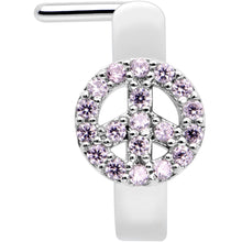 Load image into Gallery viewer, 20G 5/16 Faint Pink Gem Retro Peace Sign Faux Hoop L Shape Nose Ring
