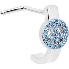 将图片加载到图库查看器,20G 5/16 Blue Gem Retro Peace Sign Faux Hoop L Shape Nose Ring