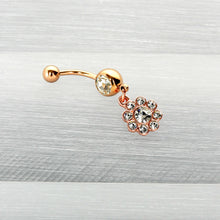 Load image into Gallery viewer, Clear Gem Rose Gold Tone Whimsy Flower Dangle Belly Ring